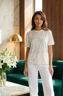 K13348 Футболка велюровая свободного кроя БЕЛЫЙ