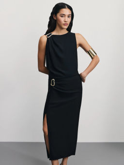 Юбка миди с разрезом и пряжкой из вискозы / Zarina  фото 2