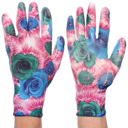 Цена за 12 шт. Перчатки нейлоновые "Фантазия-Дивная роза" с резиновым покрытием полуоблитые 8 р-р ДоброСад