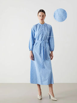 Hakim Yaka ?i?ekli Poplin Elbise