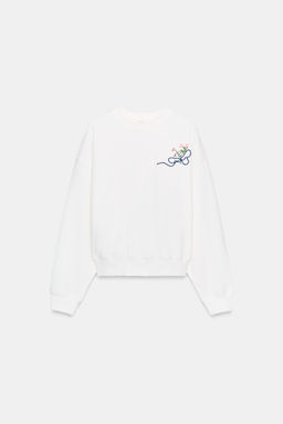 SUDADERA BORDADO FLORES / Blanco