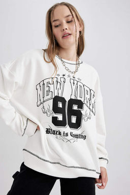 Толстый толстый свитшот Cool Oversize с круглым вырезом - Defacto фото 5