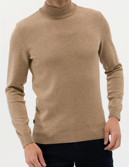 Camel Melanj Slim Fit Yar_m Bal_k__ Yaka Basic Triko Kazak