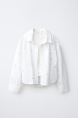 PACK CAMISA Y TOP FRUNCIDO RAYAS Y APLIQUE ABALORIOS / Blanco