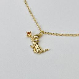 Колье на цепочке с камнем Гранат(Пироп) и подвеской Кошка