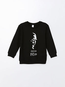 Bisiklet Yaka Uzun Kollu Atat?rk Bask?l? Erkek Bebek Sweatshirt