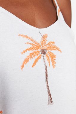 Beyaz Cicekli Duz Kesim Keten Gorunumlu Ask?l? Midi Dokuma Elbise TWOSS23EL00085 - Trendyolmilla фото 4