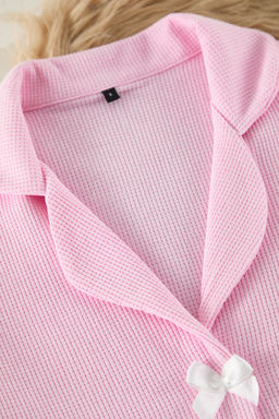 Trendyolmilla Pembe Kurdele/Fiyonk Detayl? Waffle Kumas Sortlu Orme Pijama Tak?m? THMSS25PT00014  фото 16