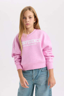 Толстовка из плотной ткани с v-образным вырезом и принтом из мягкой нечеткой ткани с низкими рукавами для девочек - Defacto фото 4