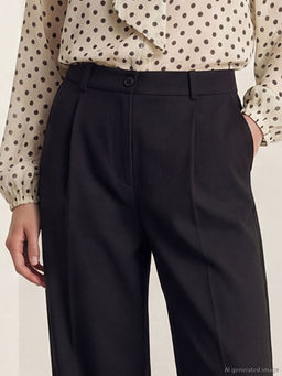 Y?ksek Bel Havu? Kesim Kad?n Pileli Kuma? Pantolon