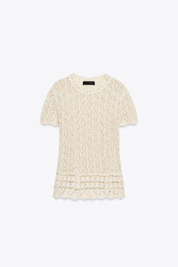 SHORT SLEEVE POINTELLE KNIT TOP - Zara фото 7