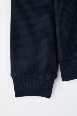 Siyah- Lacivert Yeni Oversize/Genis Kal?p 2li Paket Dokulu Waffle Sweatshirt TMNAW26SW00028