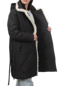 309 BLACK/WHITE Пальто зимнее стеганое женское (200 гр. холлофайбер, натуральная норка) - Fashion фото 7