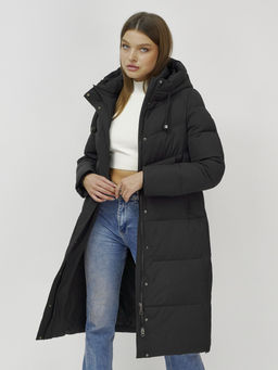 Пальто утепленное стеганное зимнее с капюшоном женское черного цвета 9636_1Ch - Mtforce фото 19