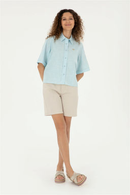 U. S. Polo Assn / Женская голубая рубашка с длинным рукавом - U.s. polo assn фото 4