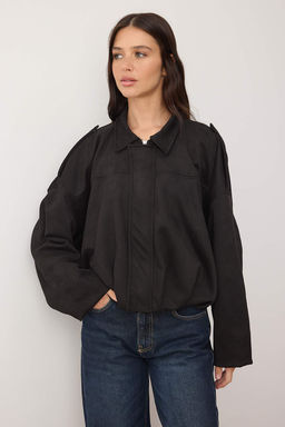 Siyah Oversize Kal?p Suet Bomber Ceket Mont TWOAW26MO00172 - Trendyolmilla фото 9