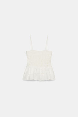 TOP NIDO DE ABEJA PEPLUM / Blanco