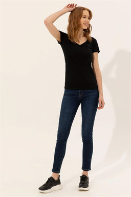 Женская черная футболка с V-образным вырезом Basic - U.s. polo assn фото 10