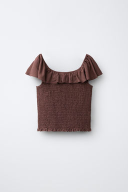 TOP CON LINO NIDO DE ABEJA / Marr?n - Zara фото 4