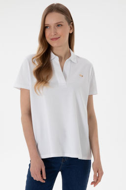 Kad_n Beyaz Basic Polo Yaka Ti__rt