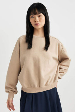 Coool Oversize Genis Kal?p Bisiklet Yaka Kal?n Basic Duz Sweatshirt - Defacto фото 4