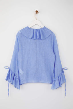 Trendyolmilla Bej F?rf?rl? Bohem Ince Pamuklu Kumas Uzun Kol Dokuma Bluz TWOSS25BZ00551 фото 6