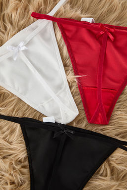 TRENDYOLMILLA Siyah-Beyaz-K?rm?z? 3lu Paket Kurdele/Fiyonk Detayl? Fitilli String Orme Kulot THMSS25KU00005  фото 3