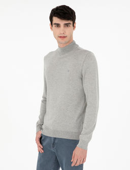A__k Gri Melanj Slim Fit Yar_m Bal_k__ Yaka Basic Triko Kazak