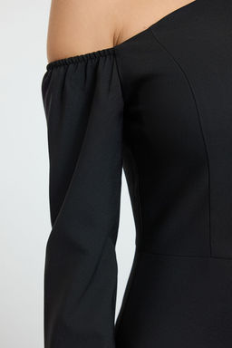 Trendyolmilla Siyah Asimetrik Yaka Mini Dokuma Elbise TWOAW25EL00567  фото 4