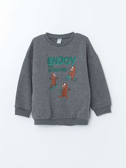 Bisiklet Yaka Bask?l? Erkek Bebek Sweatshirt