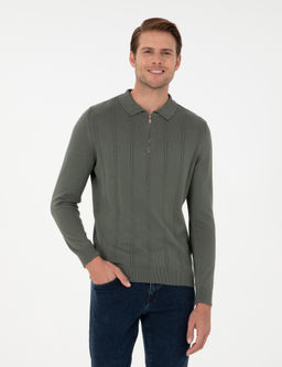 Duman Slim Fit Fermuarl_ Polo Yaka Triko Kazak