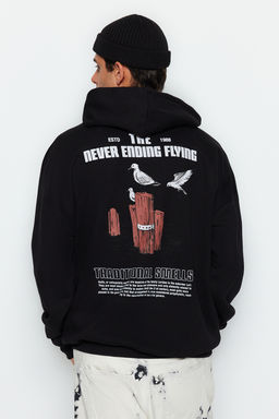 TRENDYOL MAN Bordo Oversize/Genis Kesim Kapusonlu Bask?l? Ici Polar Pamuklu Sweatshirt TMNAW24SW00136 - Trendyolmilla фото 15