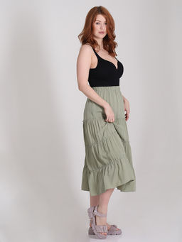 Юбка фисташковая ярусная больших размеров - Almond фото 6