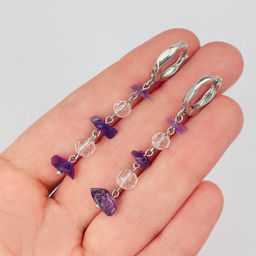 Серьги длинные из Аметиста и Горного Хрусталя