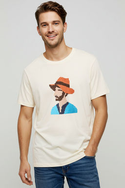 Trendyolmilla Man Ekru Oversize/Genis Kesim Nak?sl? Kal?n %100 Pamuk T-Shirt TMNSS25TS00011  фото 5