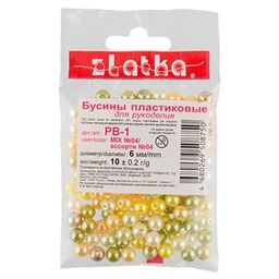Бусина Zlatka MIX пластик PB-1 6 мм 10 х 10 г 0.2 г №04 ассорти