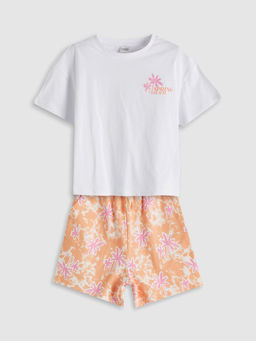 Bisiklet Yaka ?i?ekli K?z ?ocuk Ti??rt ve ?ort