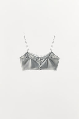 TOP CROP SATINADO ENCAJE / Gris - Zara фото 6