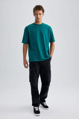 Базовая футболка из плотной ткани с круглым вырезом и короткими рукавами оверсайз - Defacto фото 2