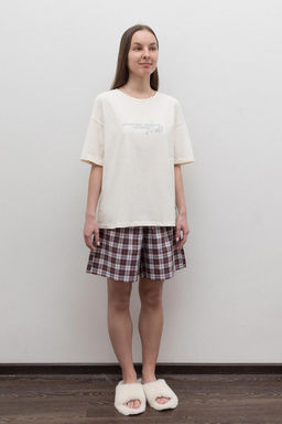 ЕП 20169/1/античный белый,клетка пижама жен