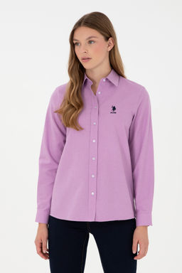 Рубашка женская U.S. Polo Assn из хлопка сиреневая фото 8