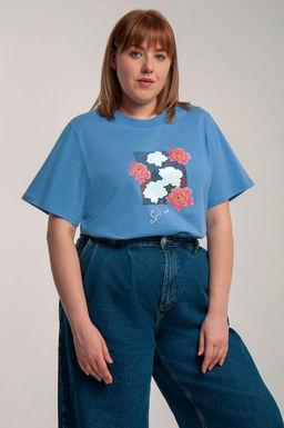 Арт. 31138 Футболка женская оверсайз 50-58 (5 шт) Цвет:Голубой