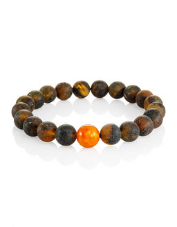Браслет из формованных янтарных шаров, украшенный контрастной вставкой Куба