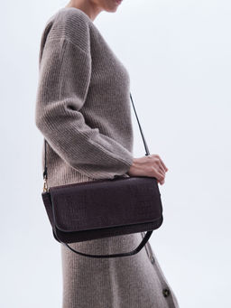 Сумка кожаная багет Deboro 30138 крок/пурпур