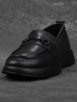 03-YD14-3D BLACK Лоферы женские (натуральная кожа)