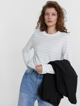 Джемпер Mark Formelle в полоску из хлопка с эластаном бело-голубой