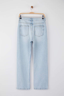 Ac?k Mavi Yuksek Bel Boru Paca Straight Duz Kesim Jeans TWOAW26JE00060 - Trendyolmilla фото 6