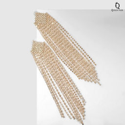 Серьги висячие со стразами Водопад ромбы, цвет белый в золоте, 17см - Queen fair фото 3