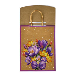 Пакет с клапаном Подарок, цветы, крафт, глиттер, 19.5?10?25 см