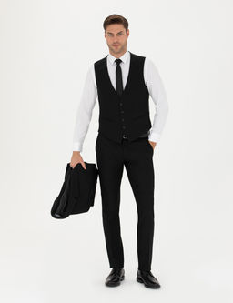 Siyah Slim Fit Yelekli Tak_m Elbise
